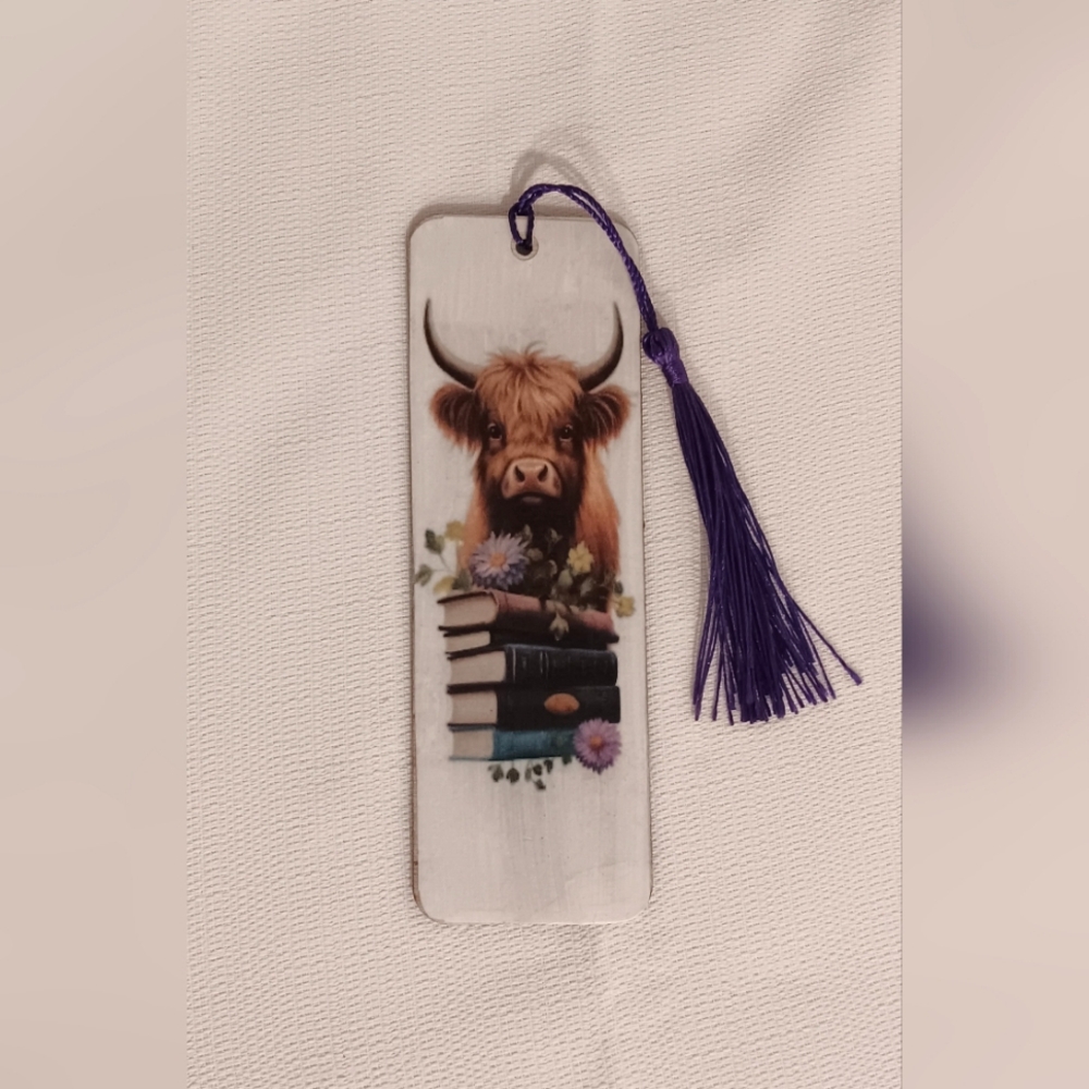 Highland Cow Bookmark with Purple Tassel